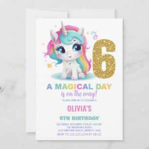 6th Birthday Unicorn Birthday Invitations