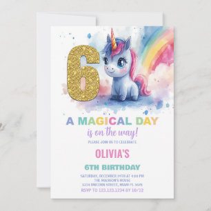 6th Birthday Unicorn Birthday Invitations