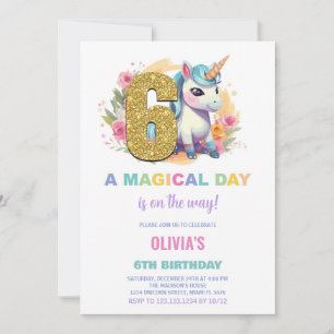 6th Birthday Unicorn Birthday Invitations