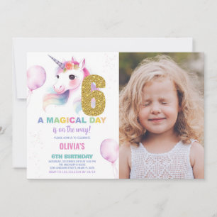 6th Birthday Unicorn Birthday Invitations photo