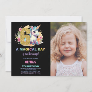 6th Birthday Unicorn Birthday Invitations photo