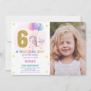 6th Birthday Unicorn Birthday Invitations photo