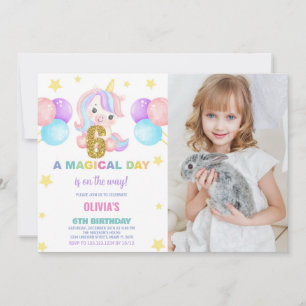 6th Birthday Unicorn Birthday Invitations photo