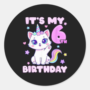 6th birthday unicorn cat 6 years old girls classic round sticker