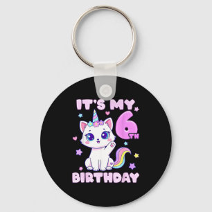6th birthday unicorn cat 6 years old girls key ring