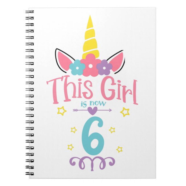 6th Birthday Unicorn Girl Six Year Old Sixth Birth Notebook (Front)