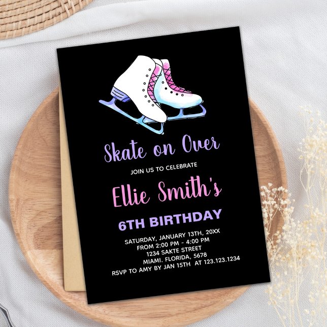 6th Black Purple Ice Skating Birthday Invitations (6th Black Purple Ice Skating Birthday Invitations)