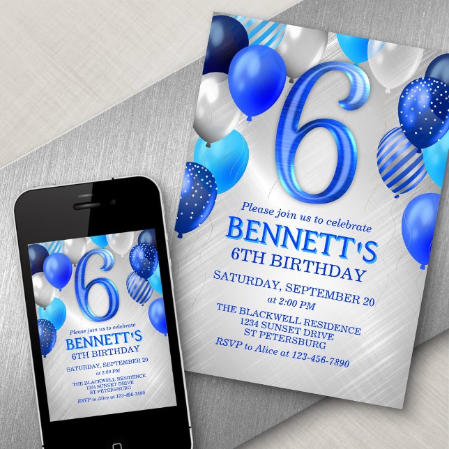 6th Boys Blue Birthday Invitation (Creator Uploaded)