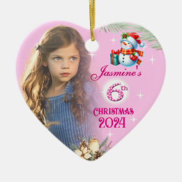6th Christmas Personalized Girl Photo Heart Gift  Ceramic Ornament