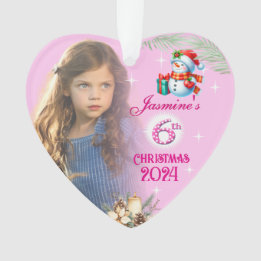 6th Christmas Personalized Girl Photo Heart Gift  Ornament