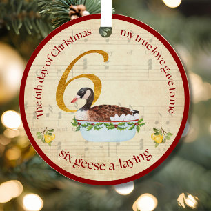 6th Day of Christmas Six Geese A-Laying Metal Tree Decoration