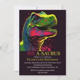 6th Dinosaur Birthday Party Invitation