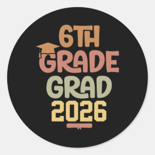 6th Grade Grad Cl Of 2026 Graduation Bold Cosy Col Classic Round Sticker