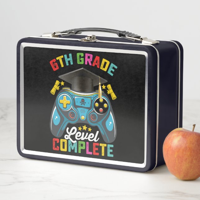 6th Grade Level Complete Graduation Gaming Gamer Metal Lunch Box (In Situ)