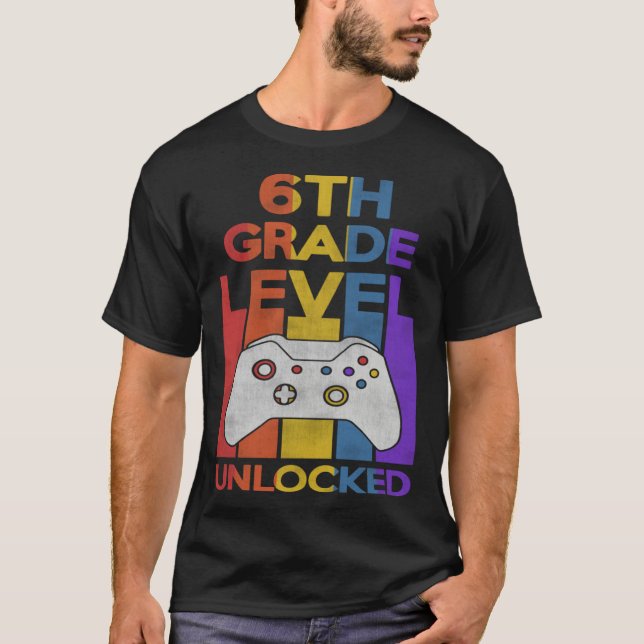 6th Grade Level Unlocked Video Gamer Back to Schoo T-Shirt (Front)