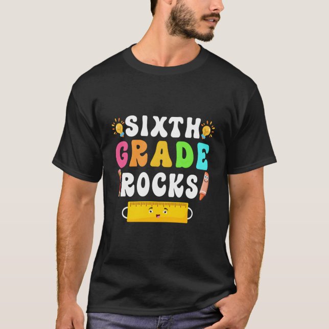 6Th Grade Rocks Student Sixth Grade Retro Back To  T-Shirt (Front)