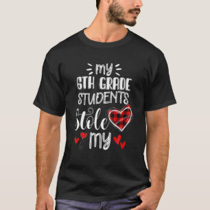 6Th Grade Teacher Valentine's Day Funny Plaid Hear T-Shirt