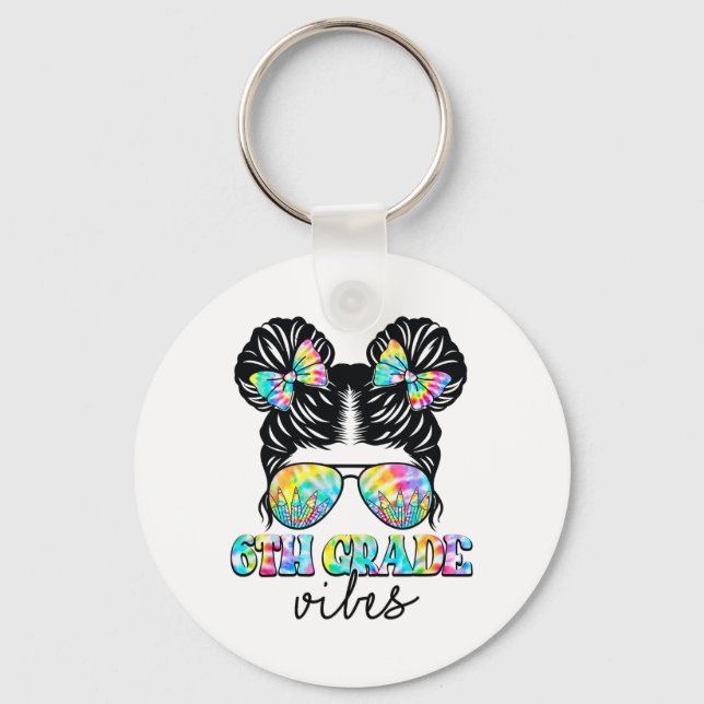 6th Grade Vibes Messy Hair Bun Girl Ck To School F Key Ring (Front)