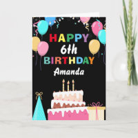6th Happy Birthday Colourful Balloons Cake Black