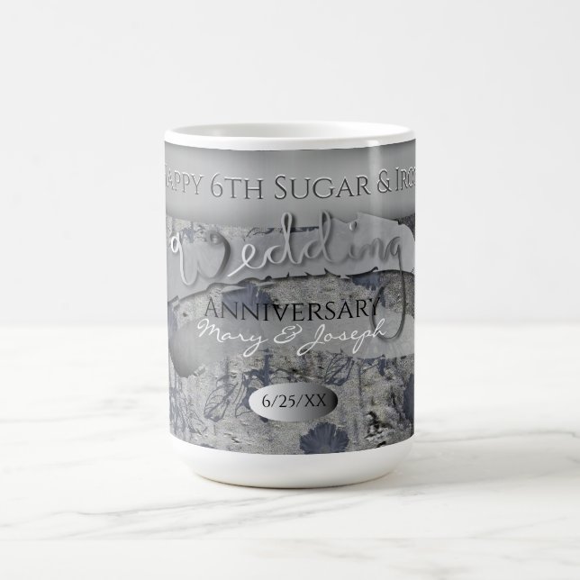 6th Iron and Sugar Wedding Anniversary Coffee Mug (Center)