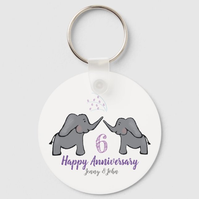 6th iron wedding anniversary elephant couple gift key ring (Front)