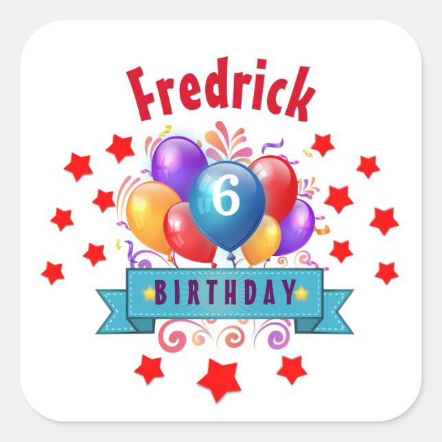 6th KIDS Birthday Festive Colourful Balloons B10C Square Sticker (Front)