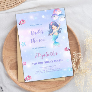 6th Mermaid Birthday Invitations
