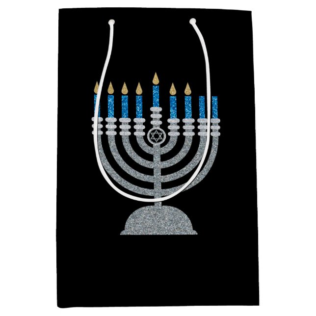 6th Night of Hanukkah Glitter Medium Gift Bag (Front)