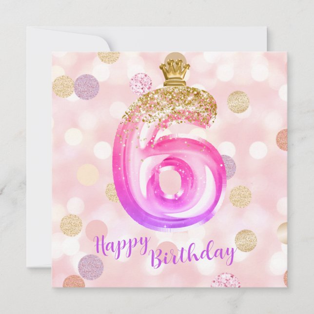 6th Pink Purple Gold Birthday Girl Card (Front)