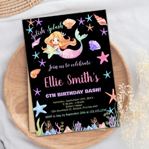 6th Pink Under the sea Mermaid Birthday Invitation