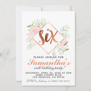 6th Rose Gold Birthday Invitation
