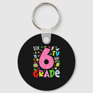 6th sixth grade retro colourful back to school key ring