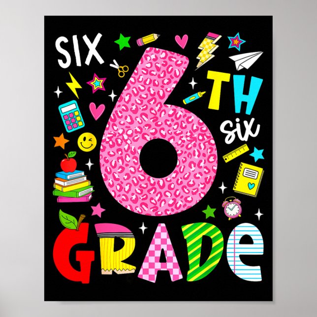 6th sixth grade retro colourful back to school poster (Front)