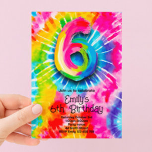 6th Tie Dye Birthday Invitation