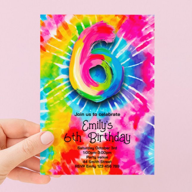 6th Tie Dye Birthday Invitation (Creator Uploaded)