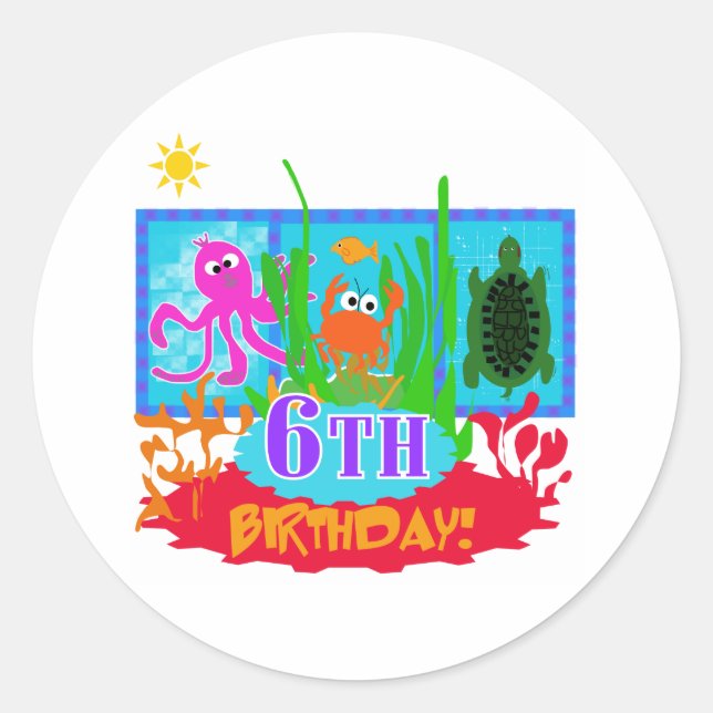 6th Undersea Adventure Birthday Classic Round Sticker (Front)