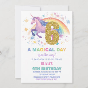 6th Unicorn Birthday Invitations