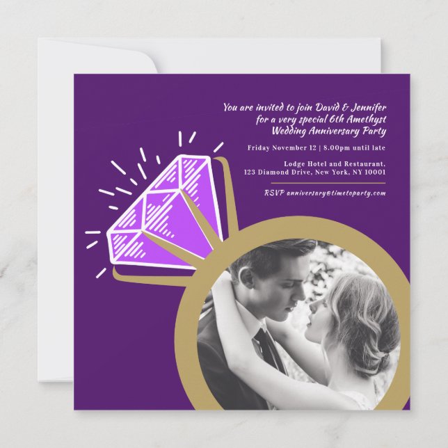 6th wedding anniversary amethyst ring photos invitation (Back)