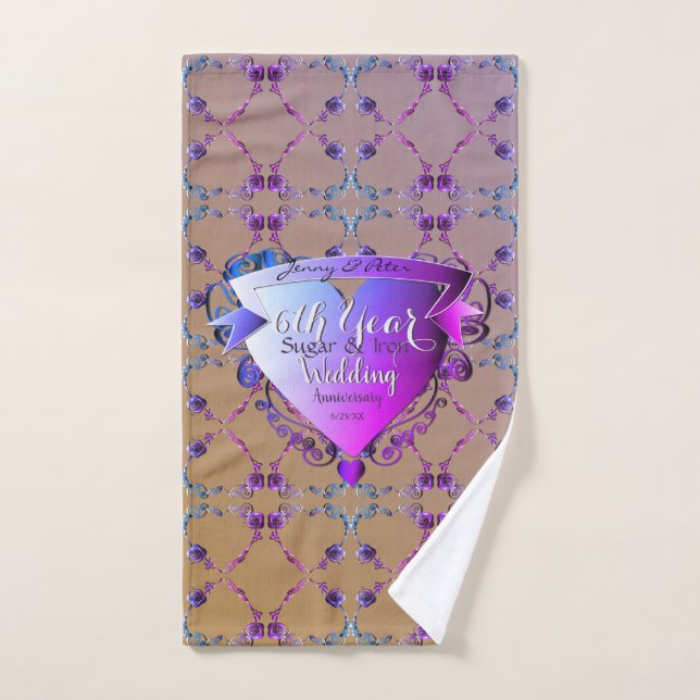 6th Wedding Anniversary Amethyst Roses Bath Towel Set (Hand Towel)