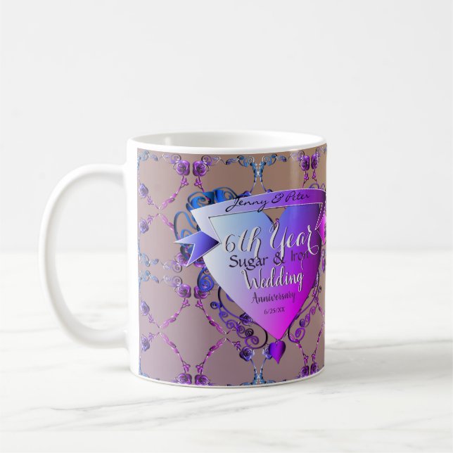 6th Wedding Anniversary Amethyst Roses  Coffee Mug (Left)