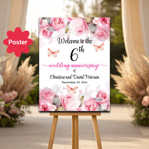 6th Wedding Anniversary Blush Roses Welcome Poster