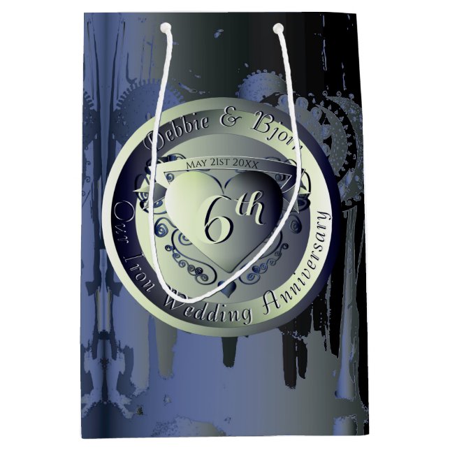 6th Wedding Anniversary Bronze Heart Medallion  Medium Gift Bag (Front)