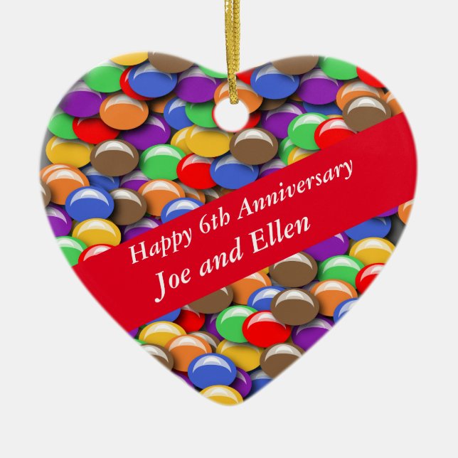 6th Wedding Anniversary Candy, Ceramic Ornament (Front)