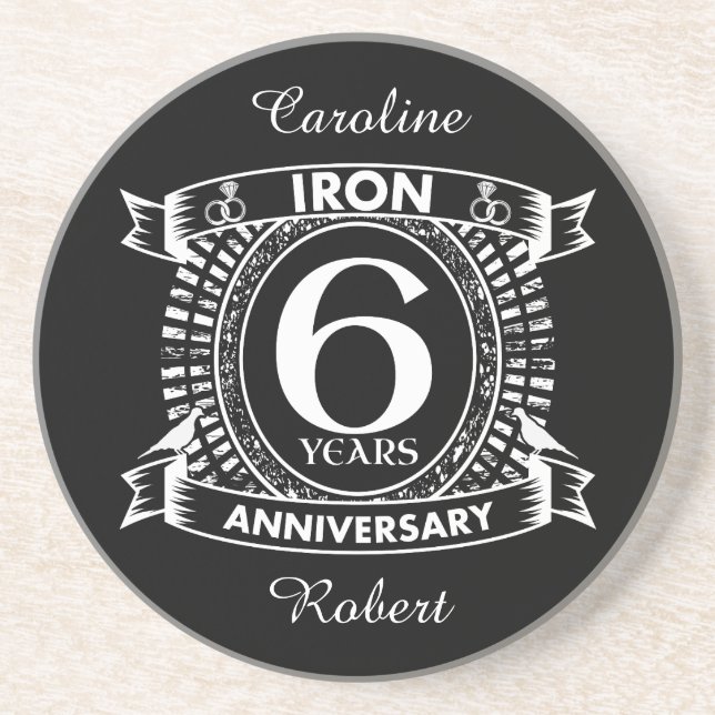 6th wedding anniversary distressed crest coaster (Front)
