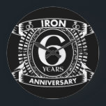 6th wedding anniversary distressed crest large clock<br><div class="desc">A design to celebrate your sixth year of marriage. This first wedding anniversary design has a distressed white crest,  with the text iron,  6 year ,  anniversary.  If you would like any help customizing this design please contact me,  their is an ask this designer button,  just below this text.</div>