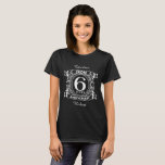 6th wedding anniversary distressed crest T-Shirt<br><div class="desc">A design to celebrate your sixth year of marriage. This first wedding anniversary design has a distressed white crest,  with the text iron,  6 year ,  anniversary.  If you would like any help customising this design please contact me,  their is an ask this designer button,  just below this text.</div>