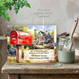 6Watercolor Red Mailbox New Home Moving Postcard