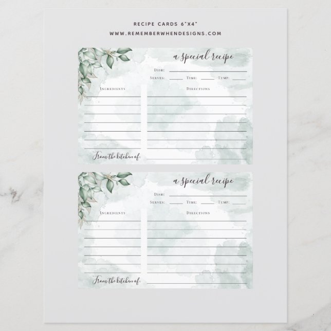 6x4 Eucalyptus Bridal Shower Recipe Card (Front)