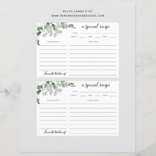 6x4 Eucalyptus Bridal Shower Recipe Card