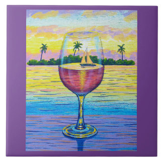 6x6 Tile,  A Glass of Wine, a World Away! Ceramic Tile